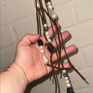 Chicos necklace Brown & pave & pearl toned beaded  western fancy